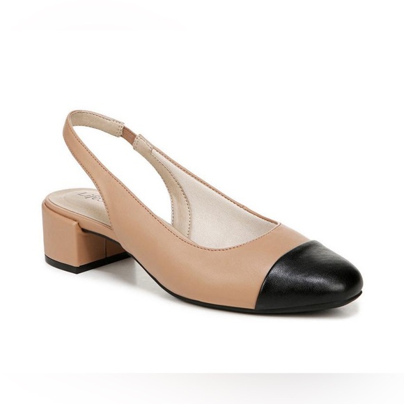 Elegant Tan and Black Slingback Heels floor sample - Picture 1 of 7